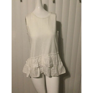 Women's Now Top Size 12 White Sleeveless Ruffle